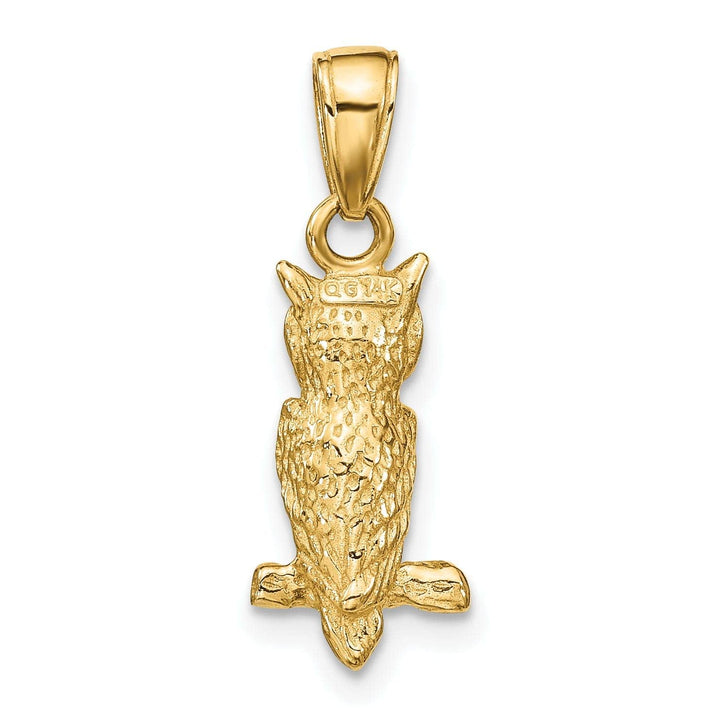 14K Yellow Gold Solid Textured Polished Finish 3-Dimensional Owl Charm Pendant