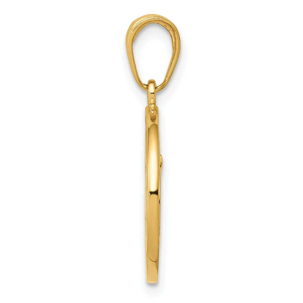 14K Yellow Gold Solid Polished Finish Open Bac Cut Out Round Frame Design Yoga Om Symbol Charm Pendant