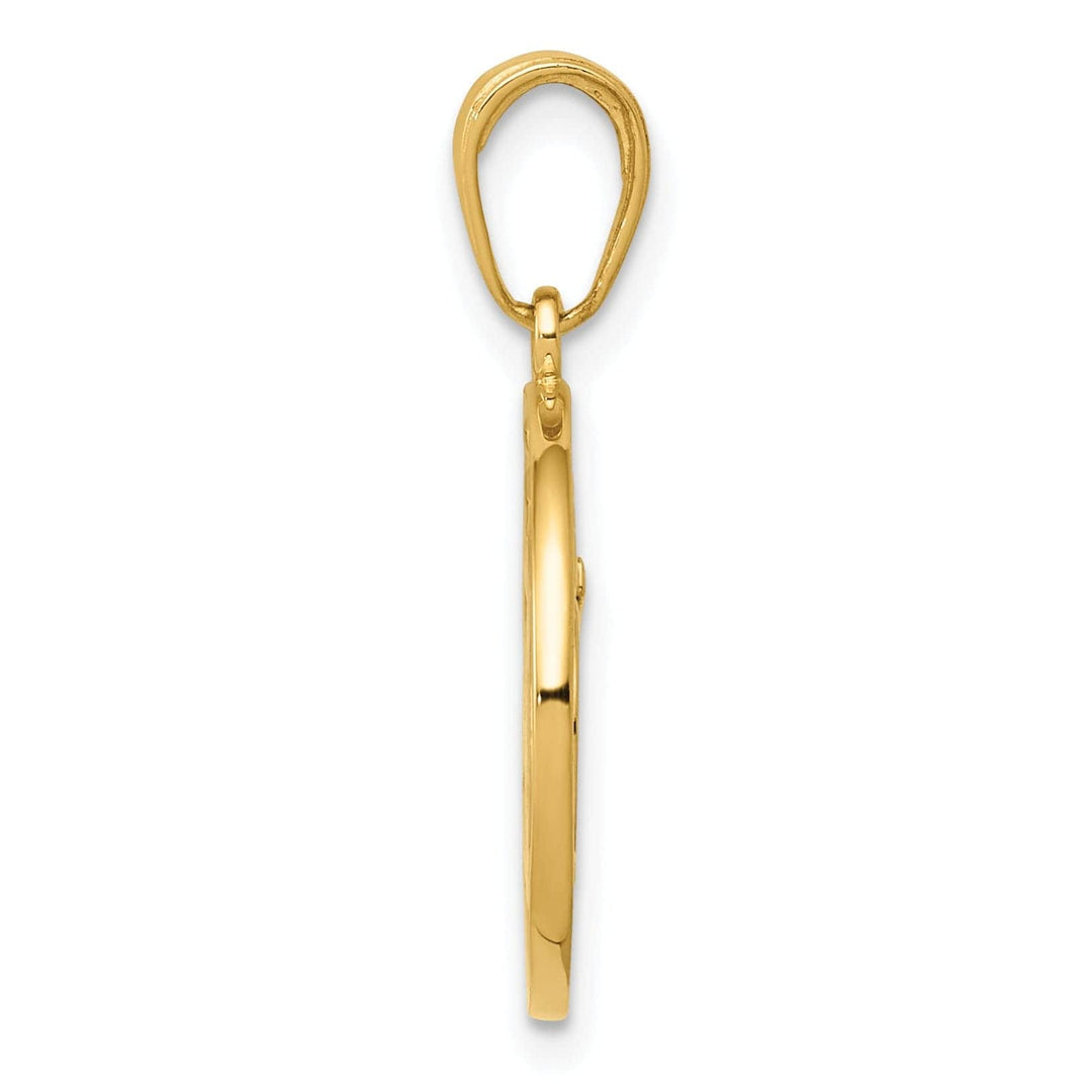 14K Yellow Gold Solid Polished Finish Open Bac Cut Out Round Frame Design Yoga Om Symbol Charm Pendant