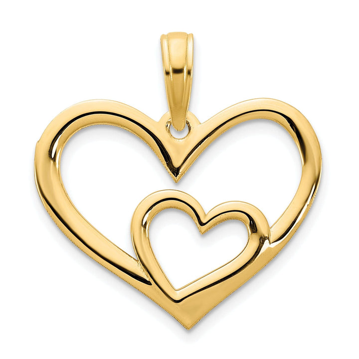 14k Yellow Gold Women's Flat Back Polished Finish Heart in a Heart Design Charm Pendant