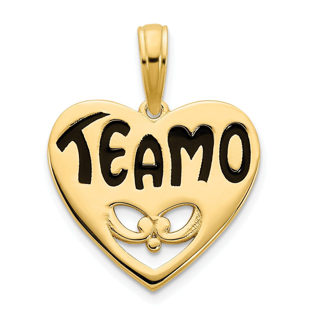 14k Yellow Gold Polished Black Epoxy Finish Women's Te amo Heart Shape Design Charm Pendant