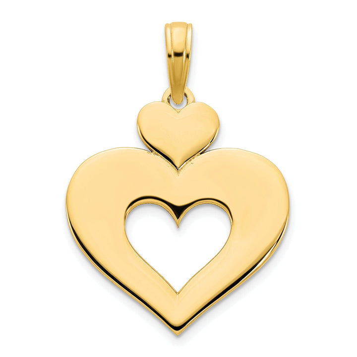 14k Yellow Gold Polished Finish Women's Cut Out Heart Shape Design Charm Pendant