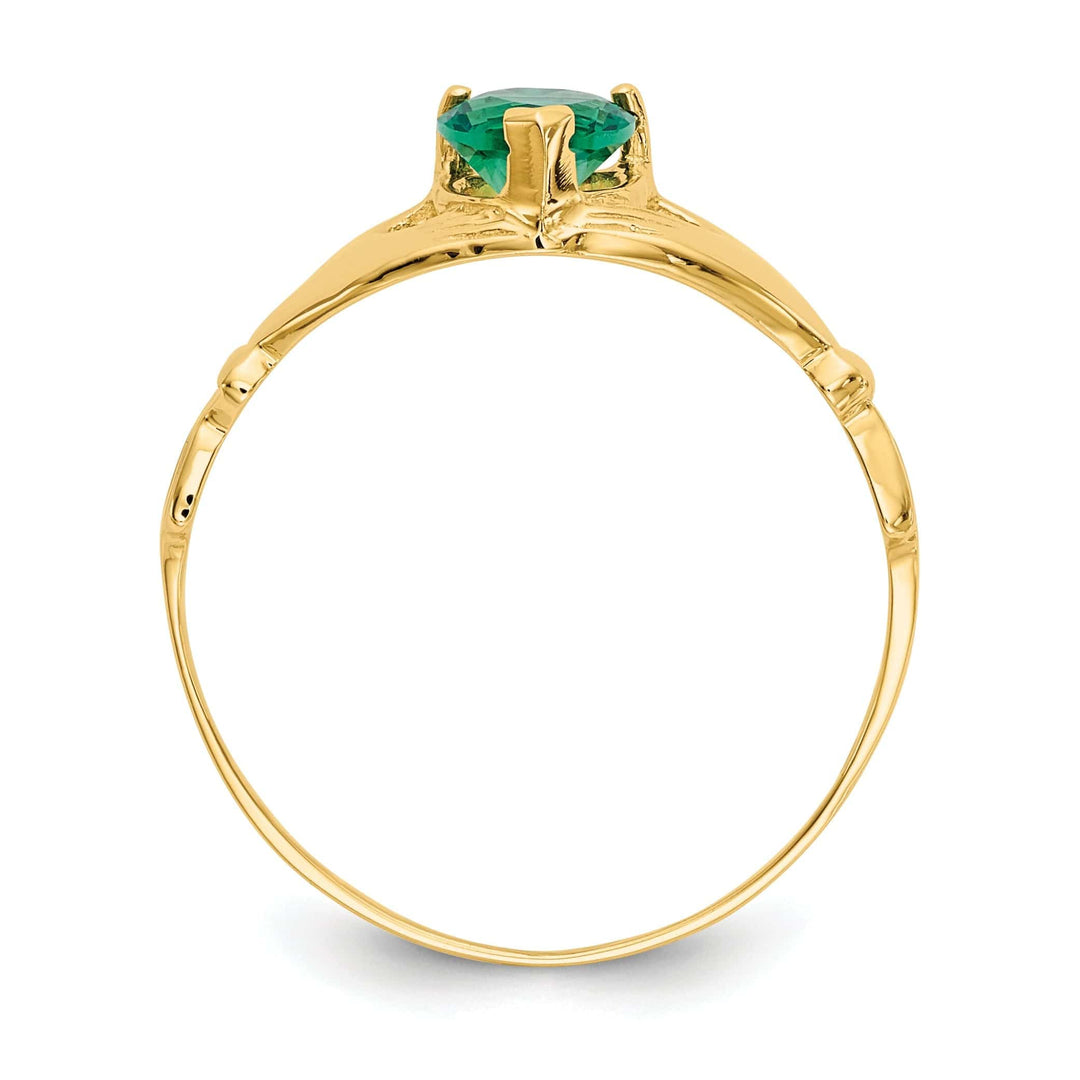 14kt yellow gold ladies green C.Z claddagh ring