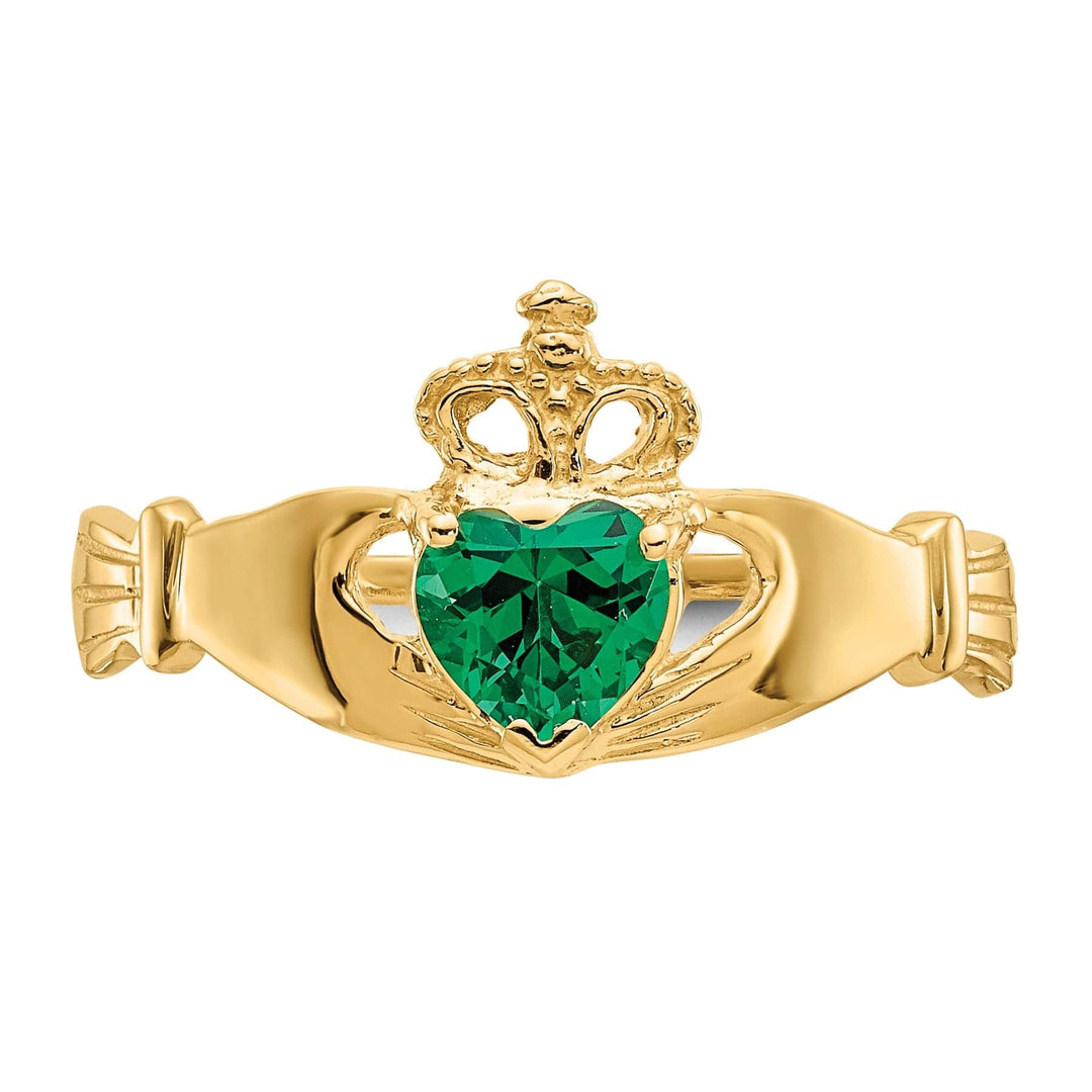 14kt yellow gold ladies green C.Z claddagh ring