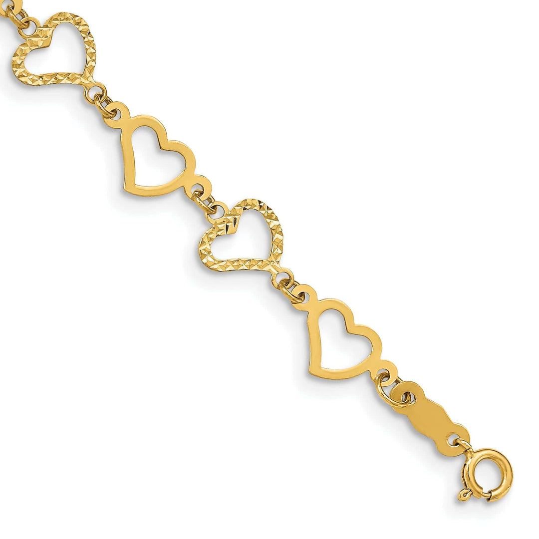 14K Yellow Gold Open Hearts Bracelet 7.25-inch