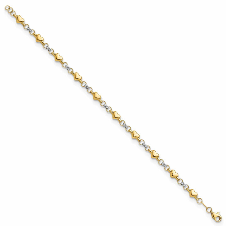 14K two-tone gold multi Hearts Bracelet 7.5inch
