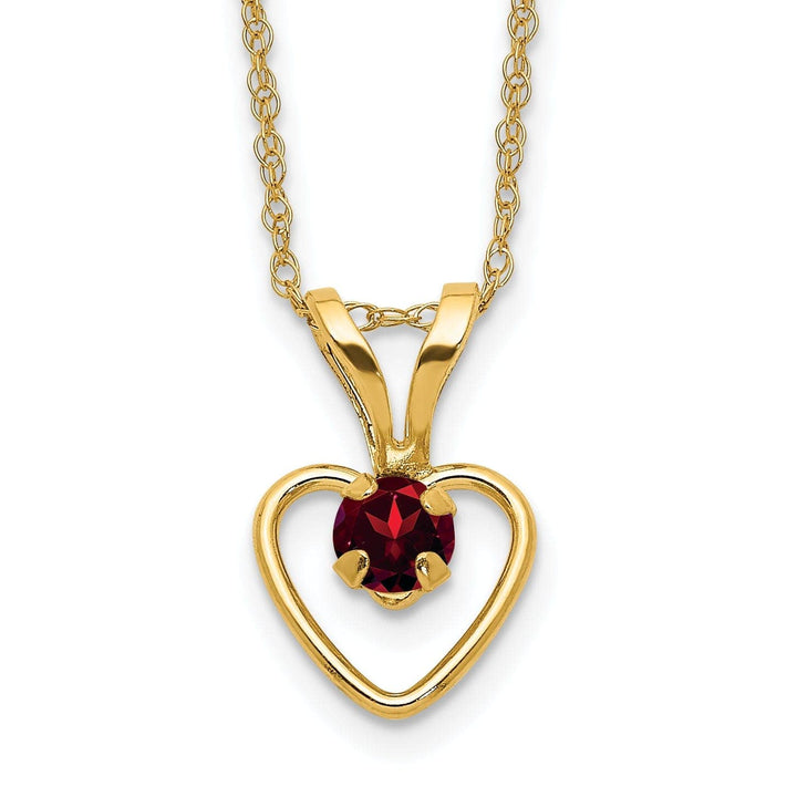 14k Yellow Gold Garnet Heart Birthstone Necklace