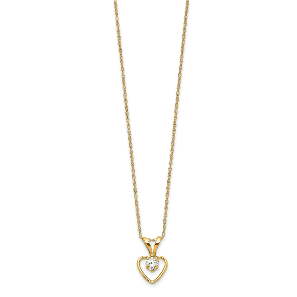 14k Yellow Gold White Heart Birthstone Necklace