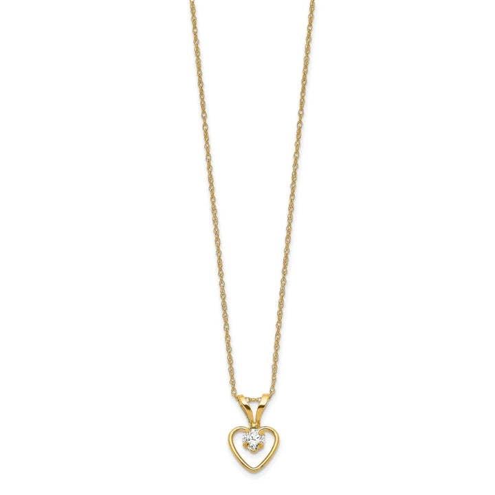 14k Yellow Gold White Heart Birthstone Necklace