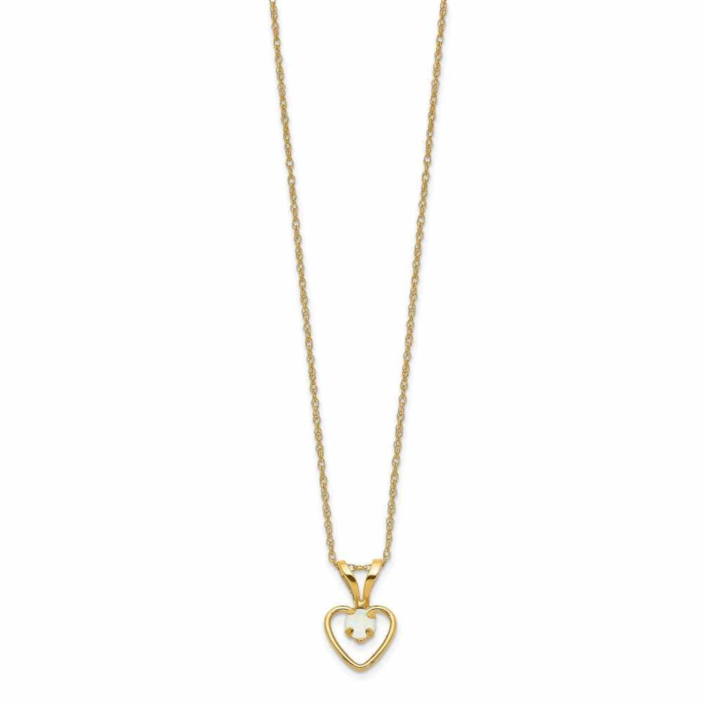 14k Yellow Gold Opal Heart Pendant & Necklace