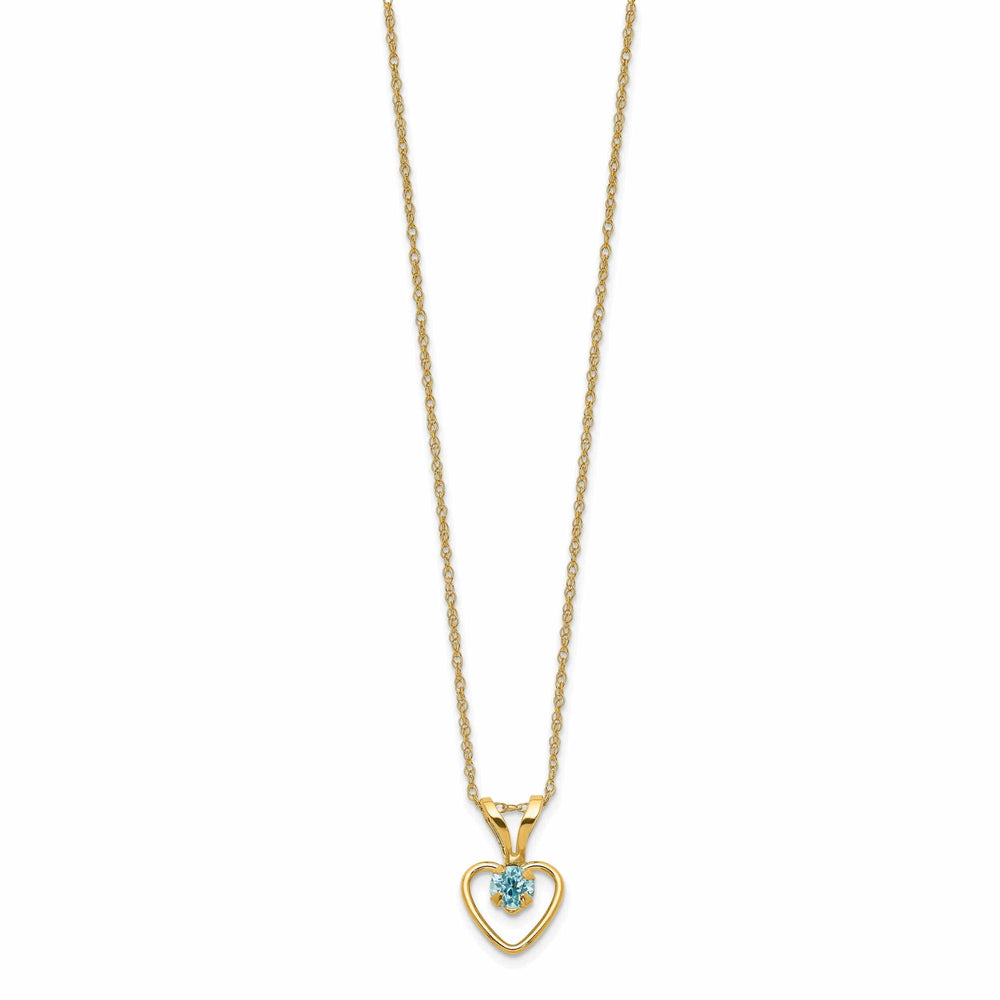 14k Yellow Gold Blue C.Z Heart Necklace