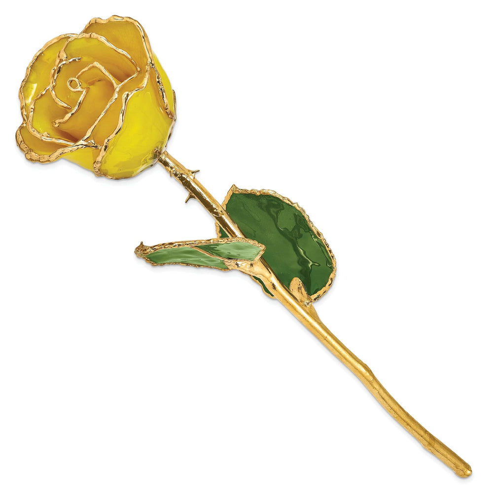 Lacquer Dipped 24k Gold Plated Trim Yellow Rose