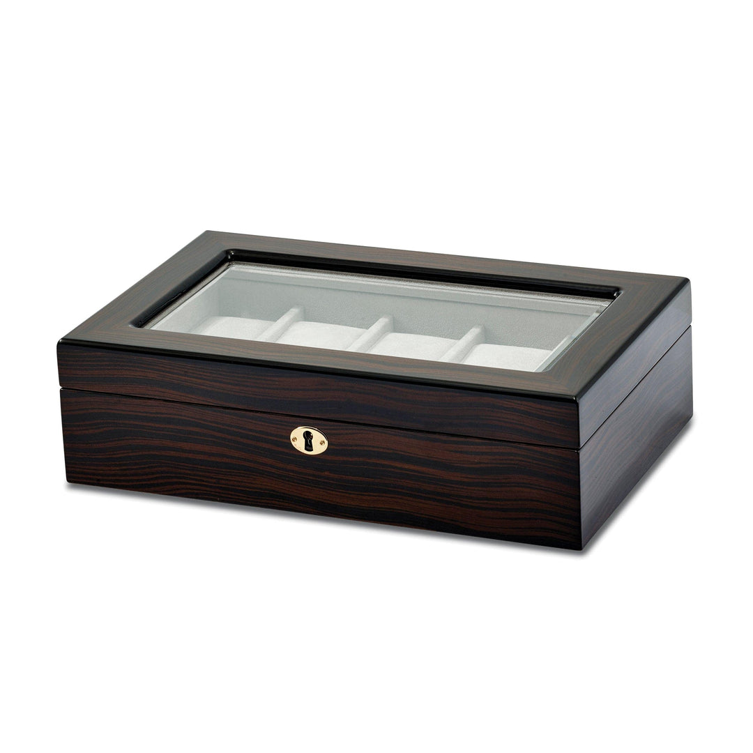 High Gloss Ebony Finish Locking 10-Watch Case