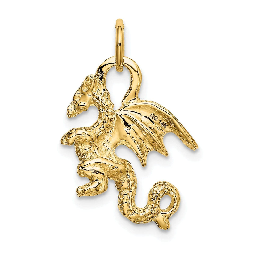 14k Yellow Gold Solid Textured Polished Finish 3-Dimensional Dragon Charm Pendant