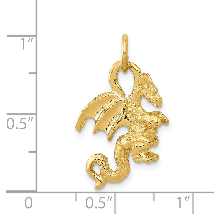 14k Yellow Gold Solid Textured Polished Finish 3-Dimensional Dragon Charm Pendant
