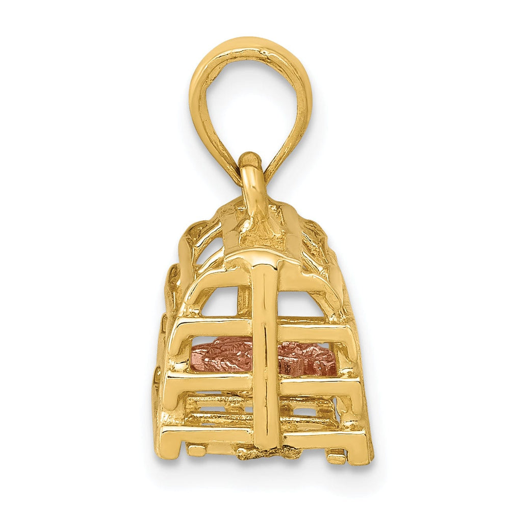 14K Two-Tone Gold Polished Finish Solid 3-Dimensional Moveable Lobster Trap Charm Pendant
