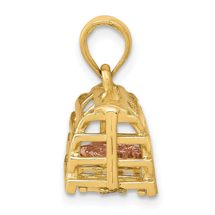 14K Two-Tone Gold Polished Finish Solid 3-Dimensional Moveable Lobster Trap Charm Pendant