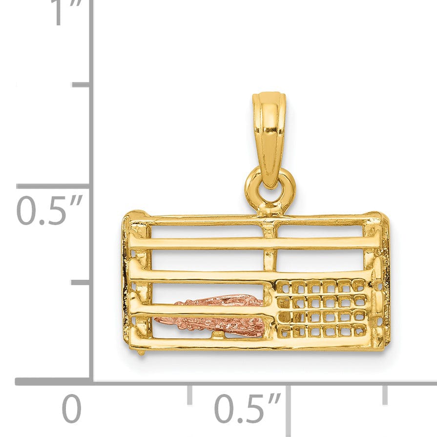 14K Two-Tone Gold Polished Finish Solid 3-Dimensional Moveable Lobster Trap Charm Pendant