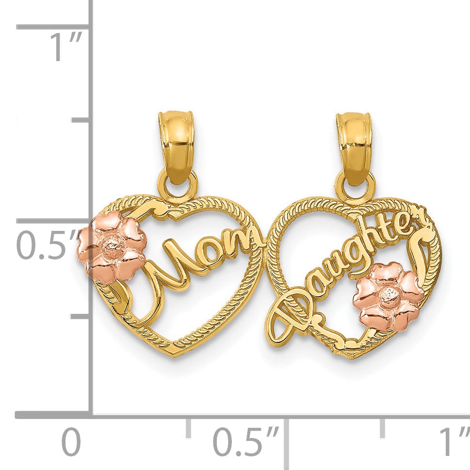 14k Two Tone Gold Mom Daughter Hearts Pendant