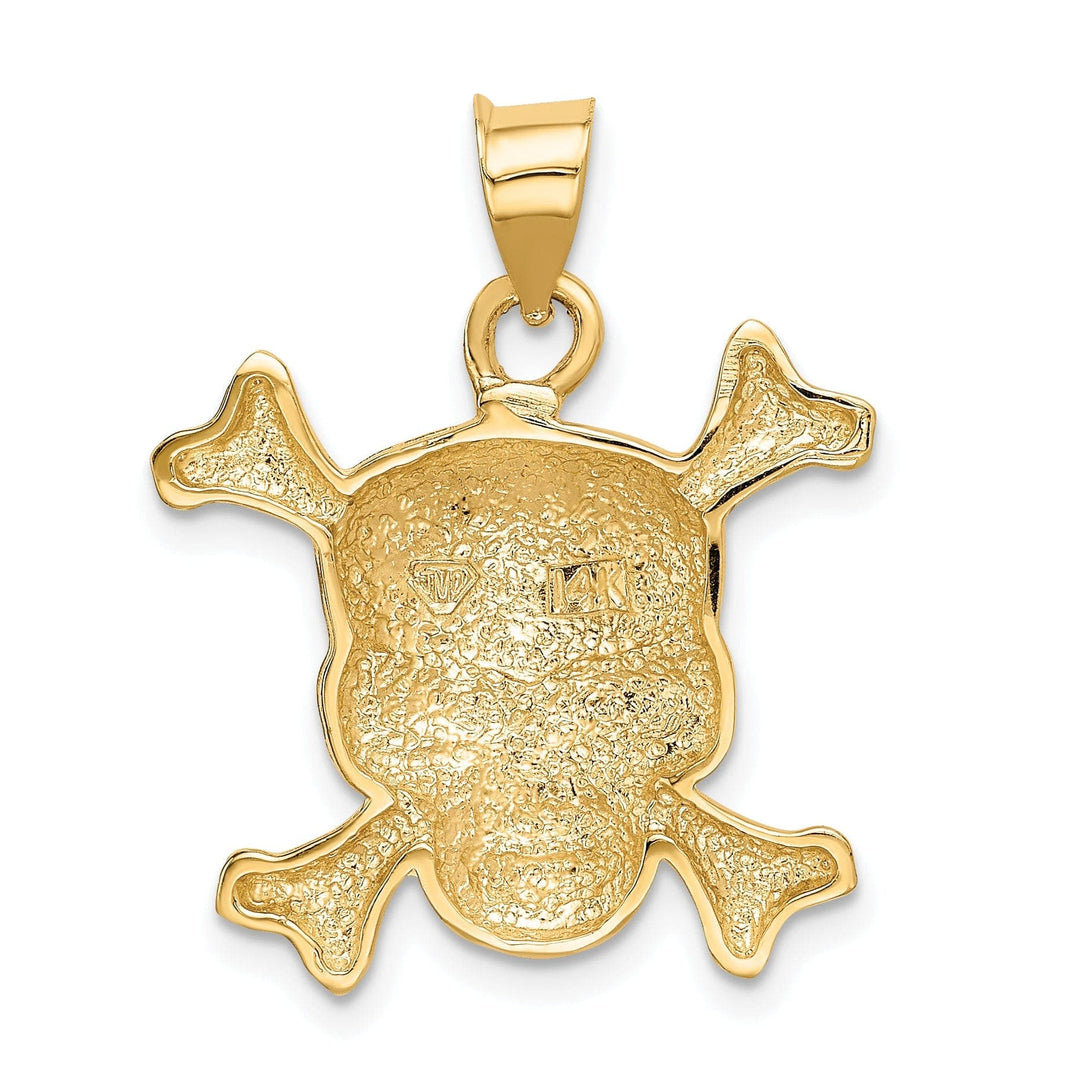 14k Yellow Gold Solid Polished Black Enameled Finish Cross Bones Skull Design Charm Pendant