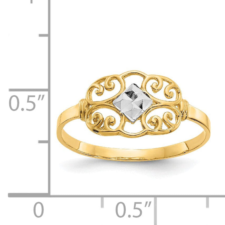 14k Yellow Gold Rhodium Filigree Ring