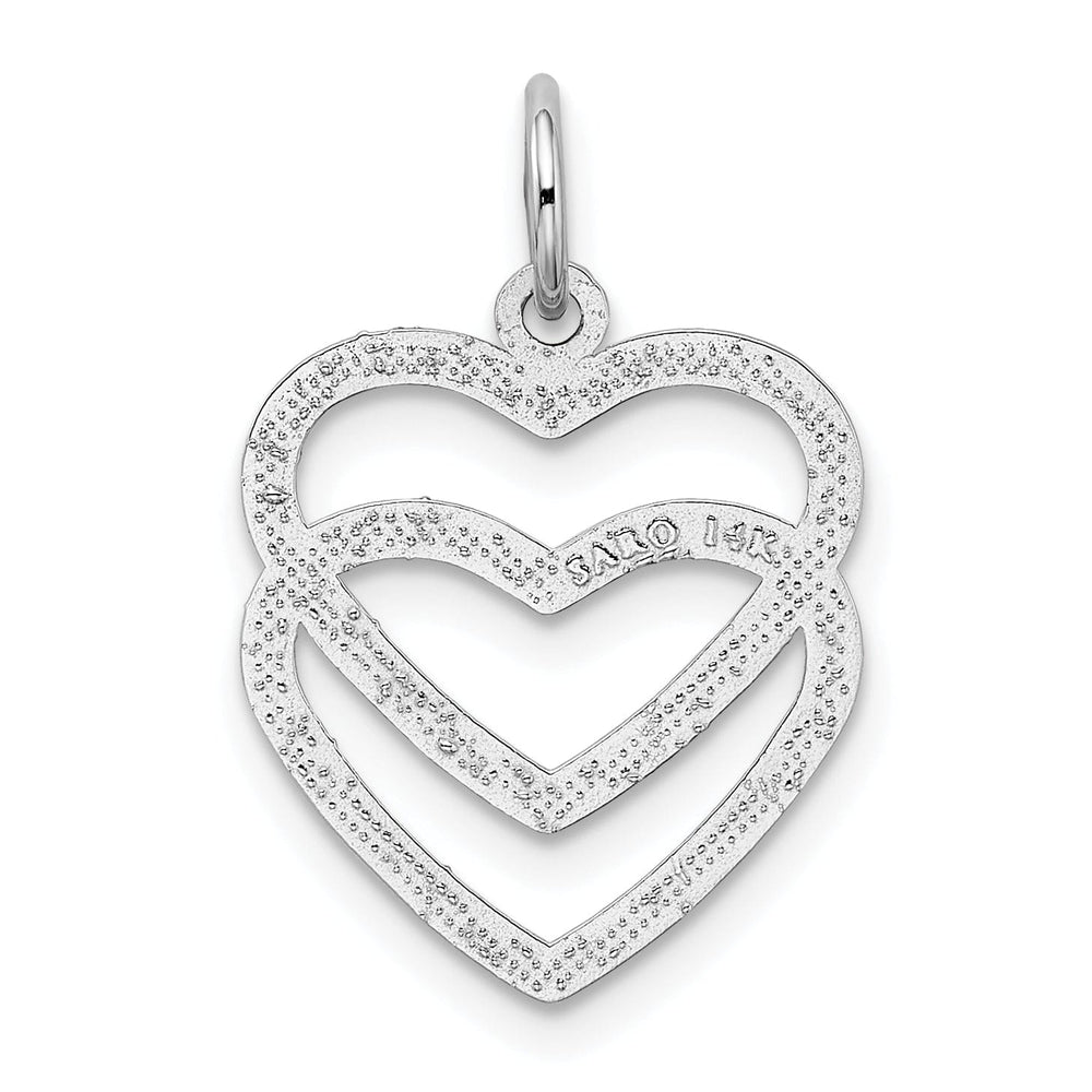 14K White Gold Polished Finish Double Heart on Heart Design Pendant