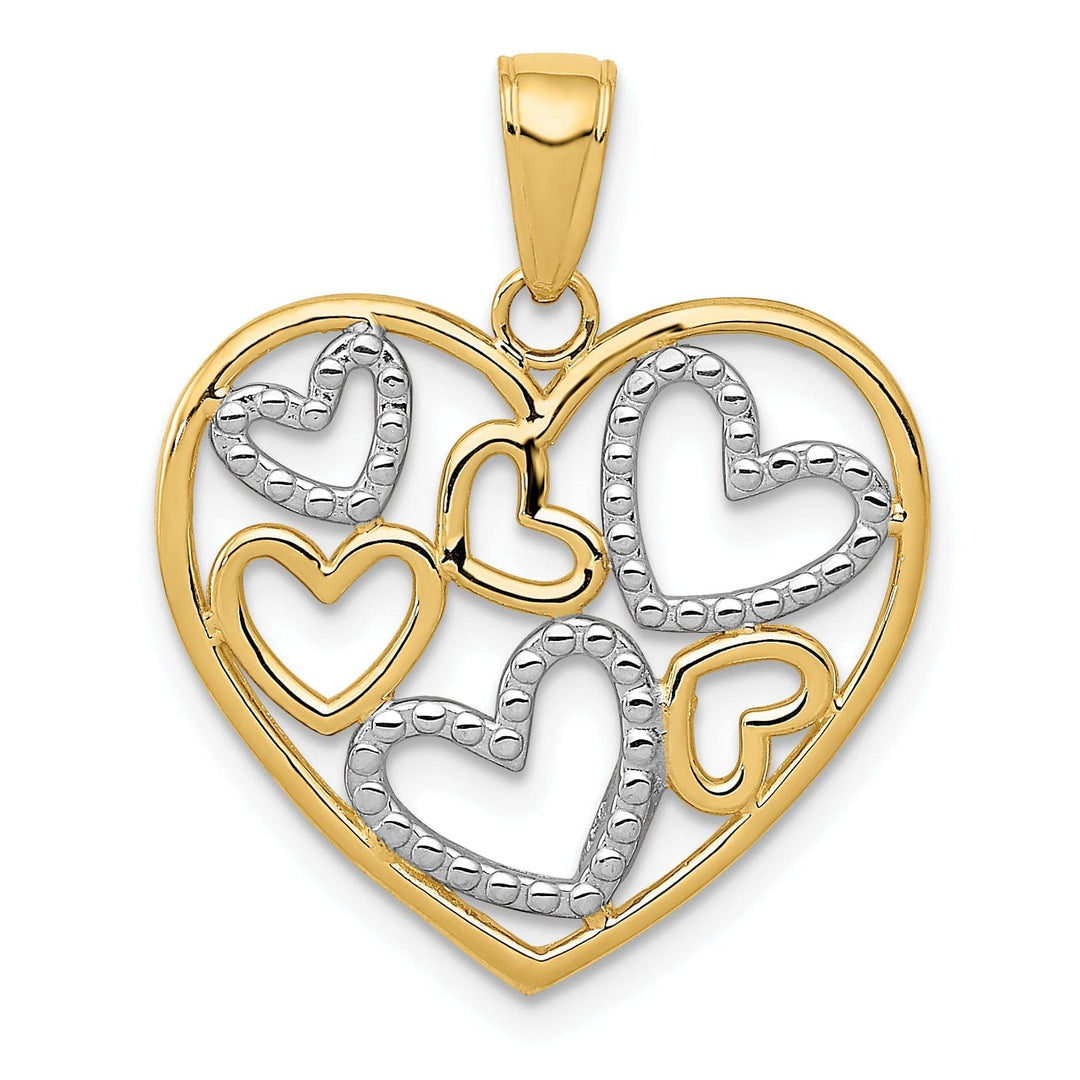 14K Two Tone Gold Diamond Cut Heart Pendant