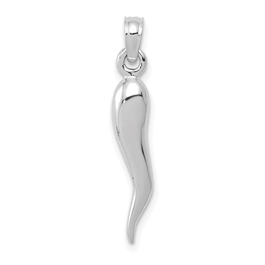 14k White Gold Solid Polished Finish Medium Size 3-Dimensional Italian Horn Charm Pendant