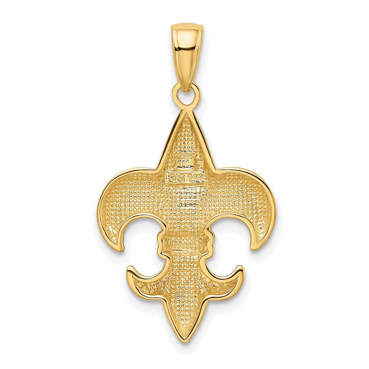 14k Yellow Gold Solid Polished Finish Concave Shape Medium Size Fleur-De-Lis Design Charm Pendant
