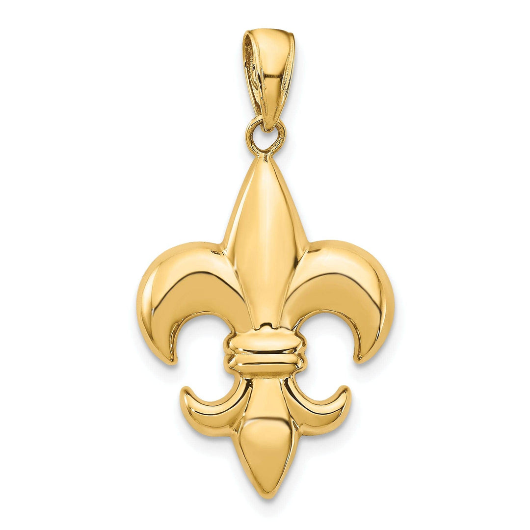 14k Yellow Gold Solid Polished Finish Concave Shape Medium Size Fleur-De-Lis Design Charm Pendant