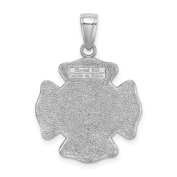 14k White Gold Textured Polished Finish Fire Department FD Saint Florian Badge Pendant