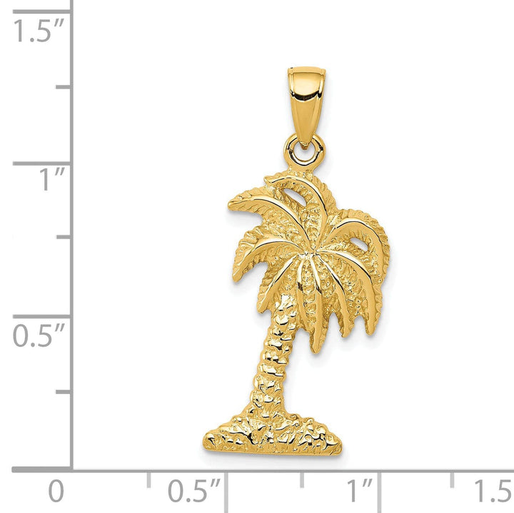 14k Yellow Gold Solid Textured Finish Men's Palm Tree Charm Pendant