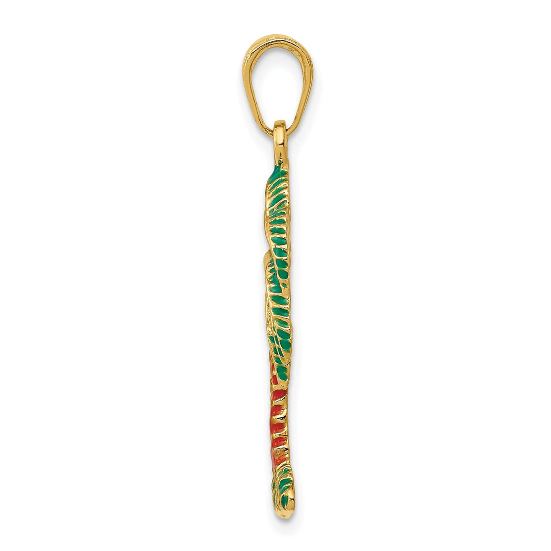 14k Yellow Gold Solid Multi-Color Enameled Finish Palm Tree Charm Pendant