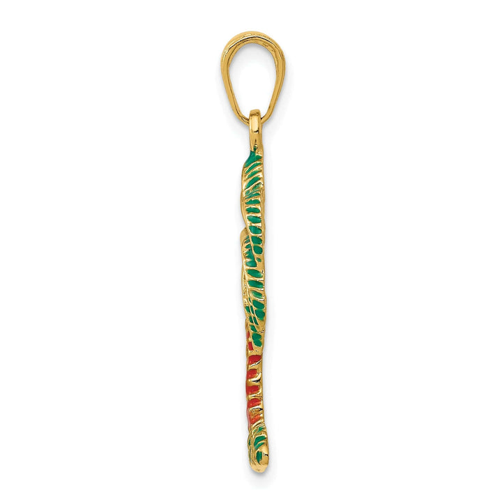 14k Yellow Gold Solid Multi-Color Enameled Finish Palm Tree Charm Pendant