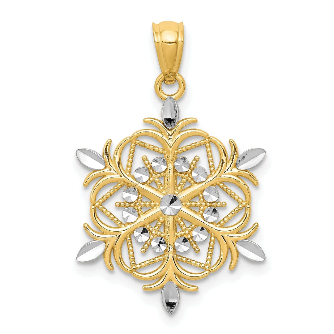 14k Two Tone Gold Snowflake Charm Pendant