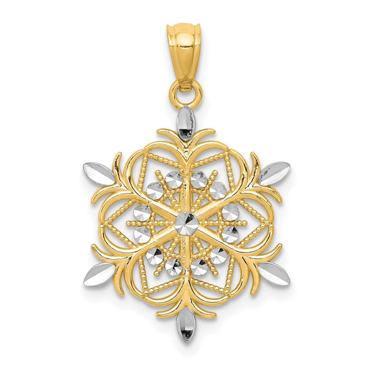 14k Two Tone Gold Snowflake Charm Pendant