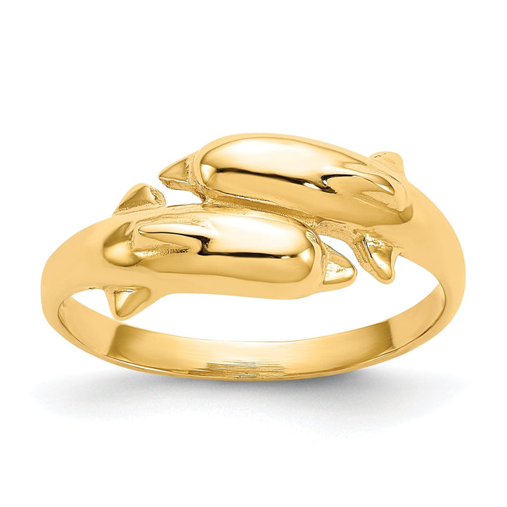14k Yellow Gold Double Dolphin Ring