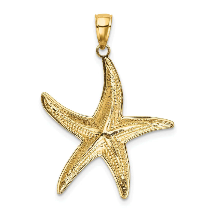 14K Yellow Gold, White Rhodium Solid Diamond Cut Textured Polished Finish Starfish Charm Pendant