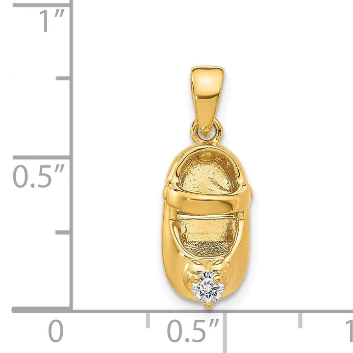14k Yellow Gold C.Z Stone 3 D Baby Shoe Charm