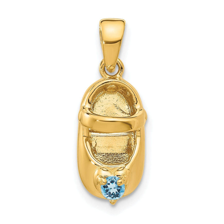 14k Yellow Gold Blue Topaz 3D Baby Shoe Charm
