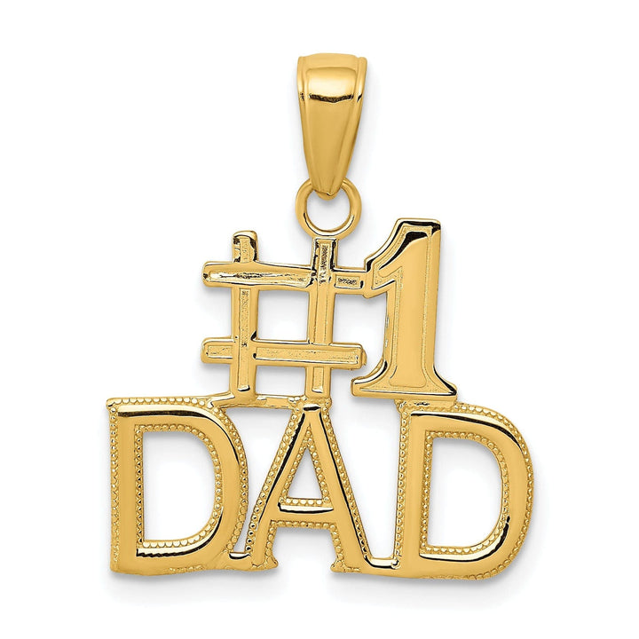 14k Yellow Gold Polished Beaded Textured Finish Script #1 DAD Charm Pendant