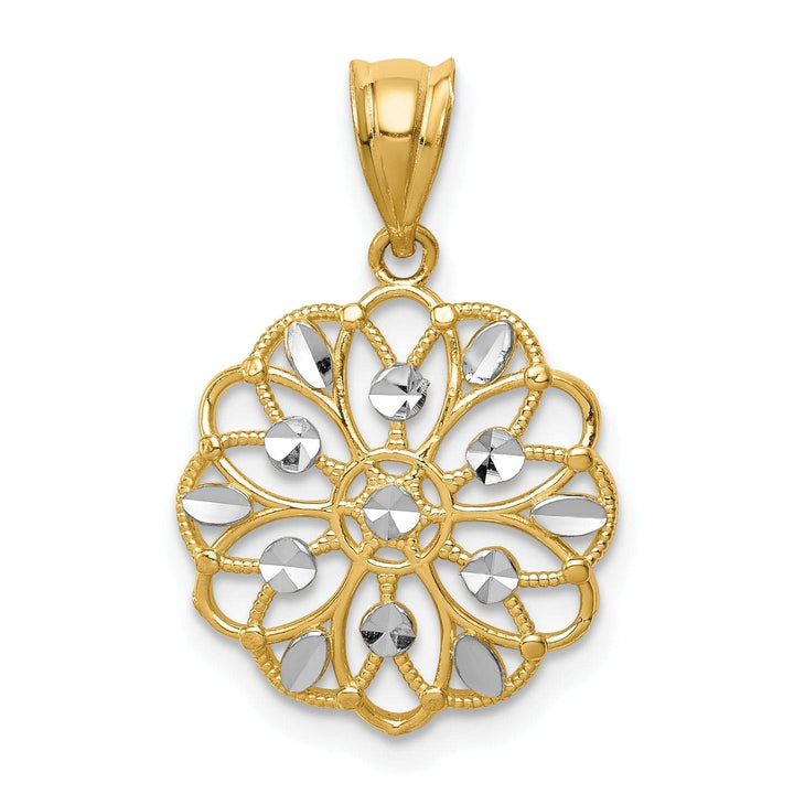 14k Two-Tone Gold D.C Fancy Round Design Pendant