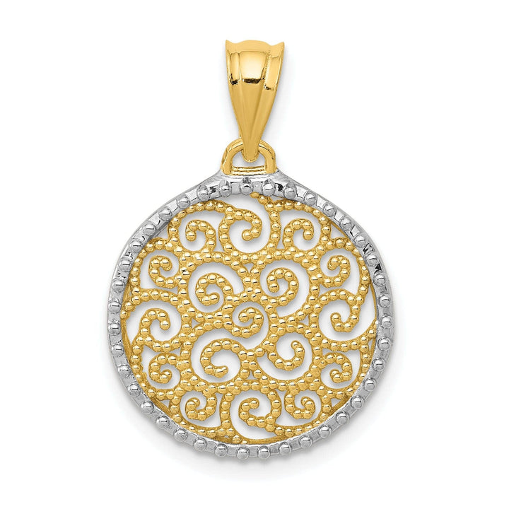 14k Yellow Gold Polished Finish Beaded Design Filigree Round Circle Pendant