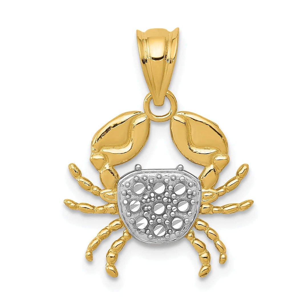 14K Yellow Gold White Rhodium Solid Polished Diamond-Cut Finish Crab Charm Pendant