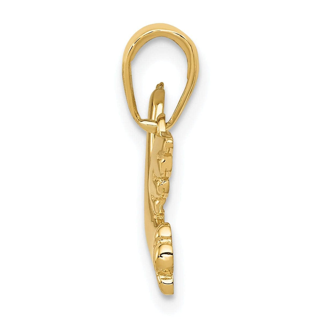 14K Yellow Gold Polished Finish Solid Dove With Olive Branch Pendant
