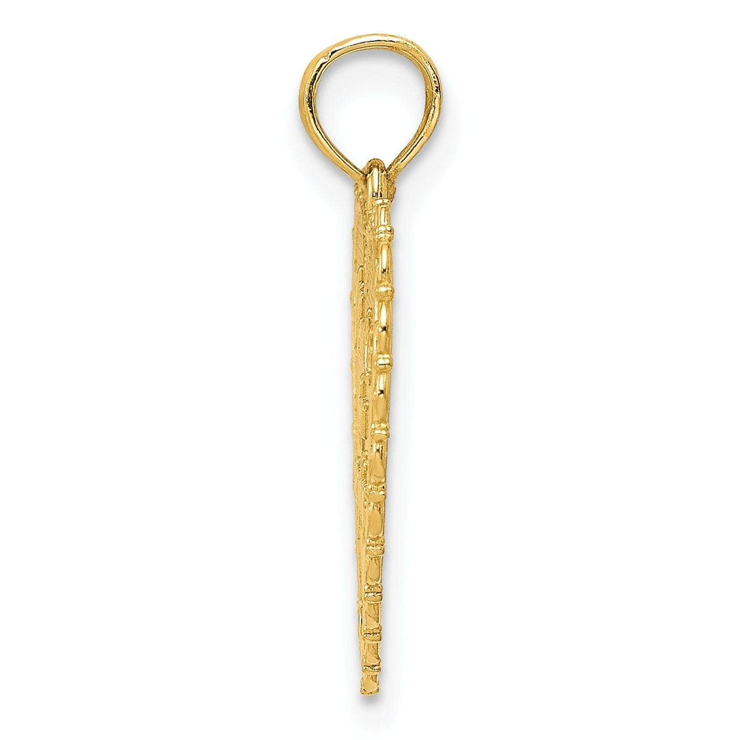 14K Yellow Gold Solid Polished Mesh Finish Reversible Heart Design FOR MY MOM/ Thanks For Everything Pendant