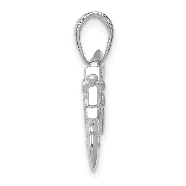 14K White Gold Solid Polished Textured Finish 3-Dimensional Motorcycle Charm Pendant