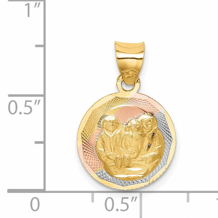 14k Tri Color Gold Baptism Circle Medal Pendant. Engraving fee $22.00.