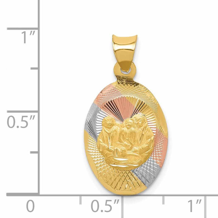 14k Tri Color Gold Baptism Oval Medal Pendant. Engraving fee $22.00.