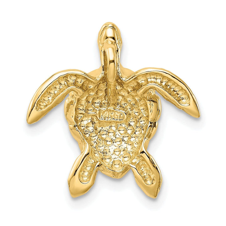 14k Yellow Gold Open Back Casted Textured Solid Polished Finish Large Sea Turtle Chain Slide. Will Not Fit Omega.